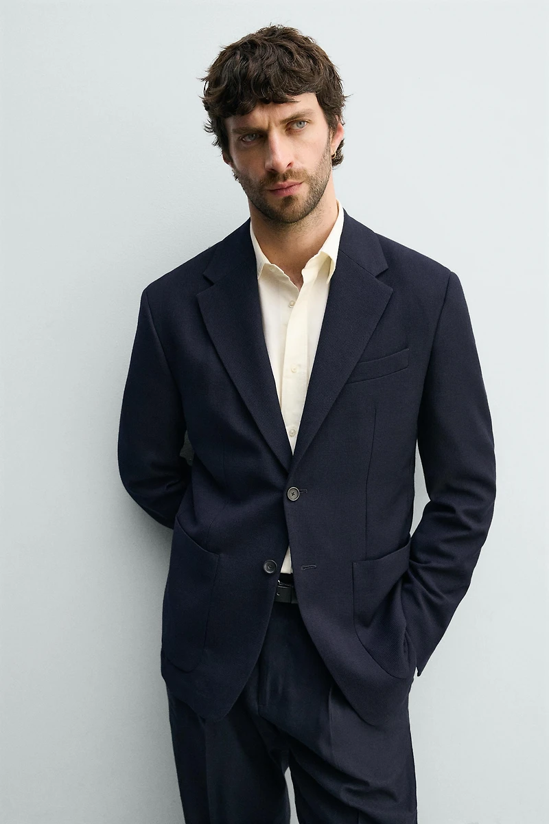 100% WOOL PLAID REGULAR FIT BLAZER