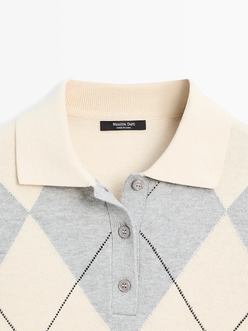 Argyle knit polo sweater