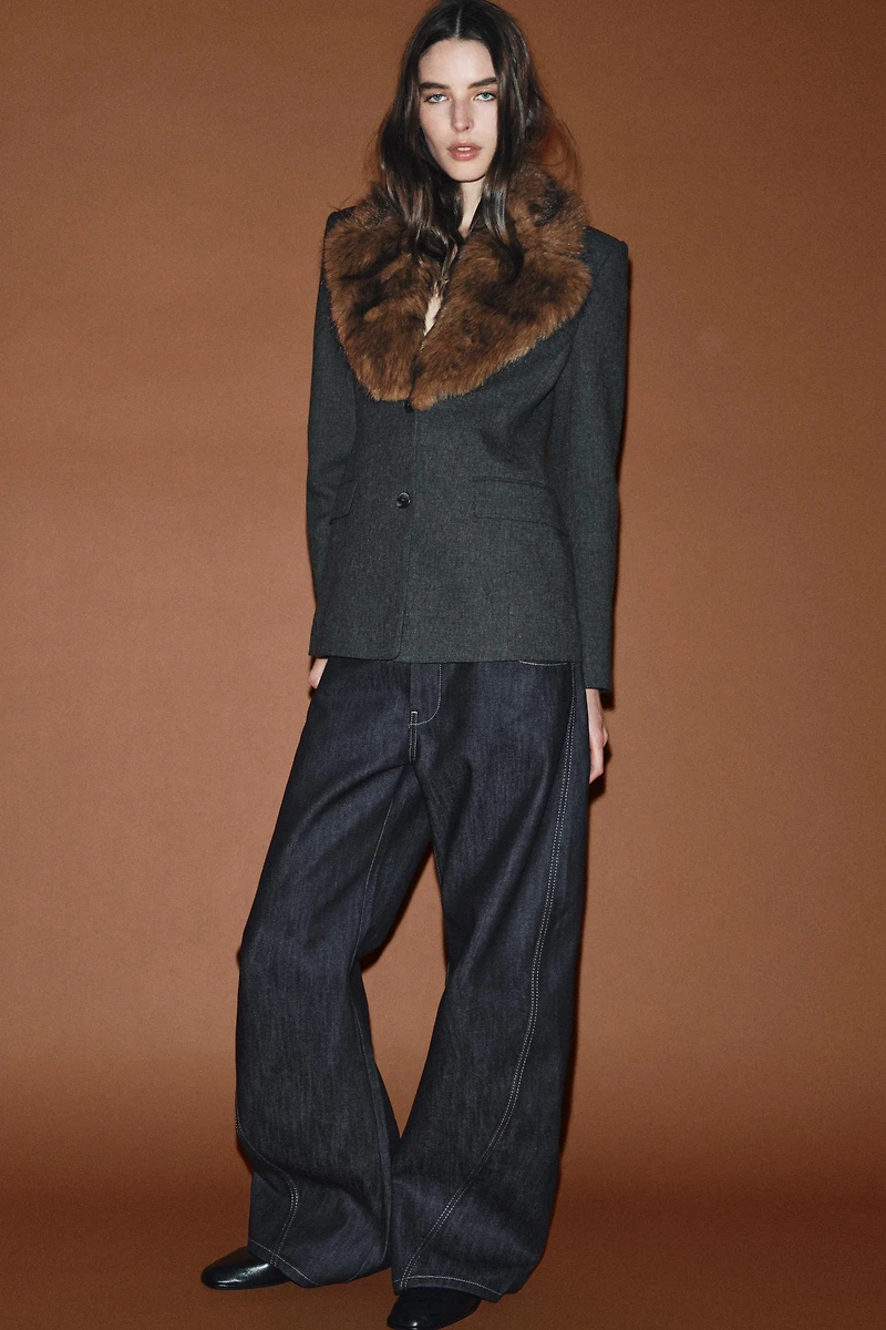 FITTED BLAZER WITH FAUX FUR COLLAR ZW COLLECTION