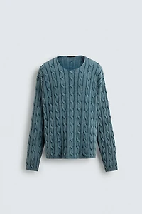 WASHED CABLE KNIT SWEATER