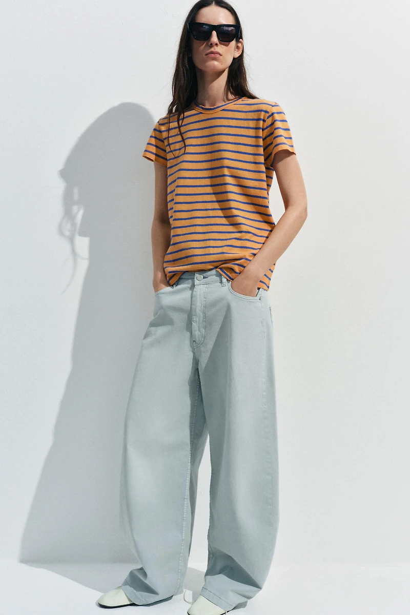 COTTON AND LINEN STRIPED T-SHIRT