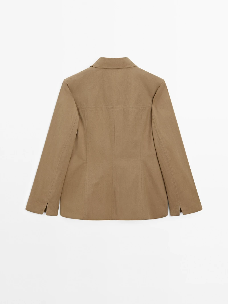 Cotton blend blazer with button detail