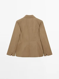 Cotton blend blazer with button detail