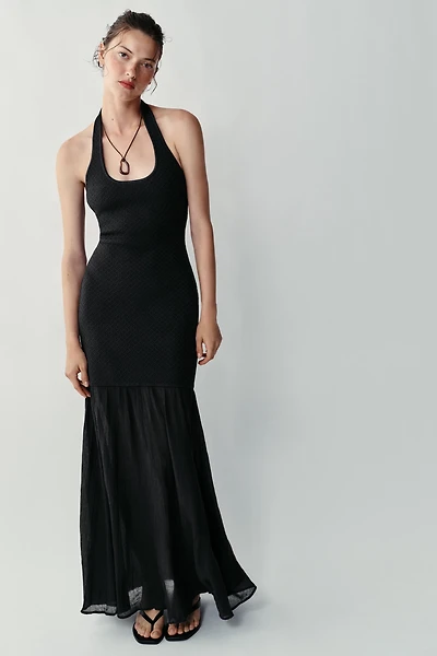 COMBINATION KNIT HALTER DRESS