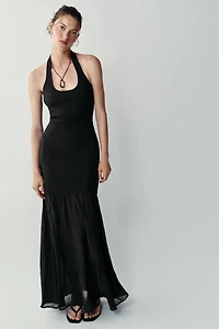 COMBINATION KNIT HALTER DRESS