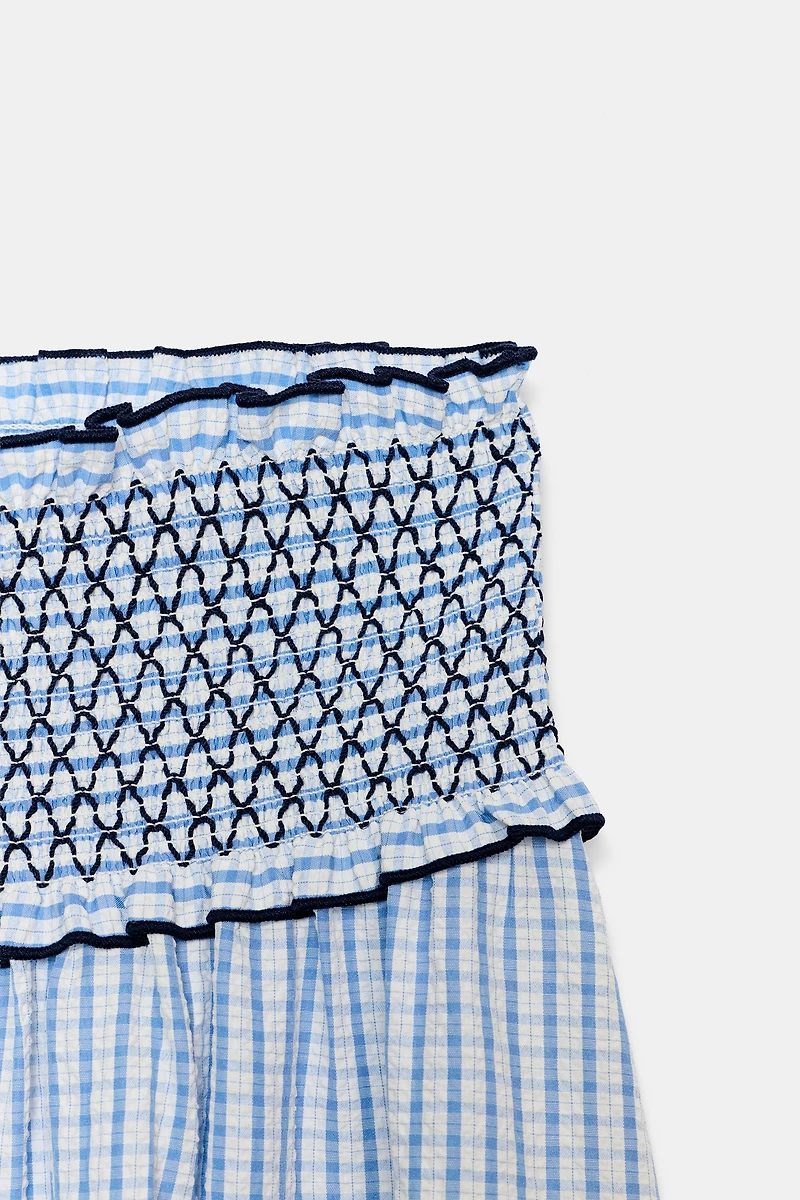 EMBROIDERED PLAID MIDI SKIRT