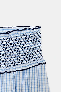 EMBROIDERED PLAID MIDI SKIRT