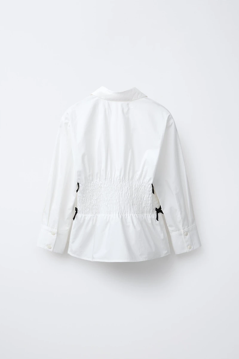 CONTRAST BOW ELASTIC SHIRT