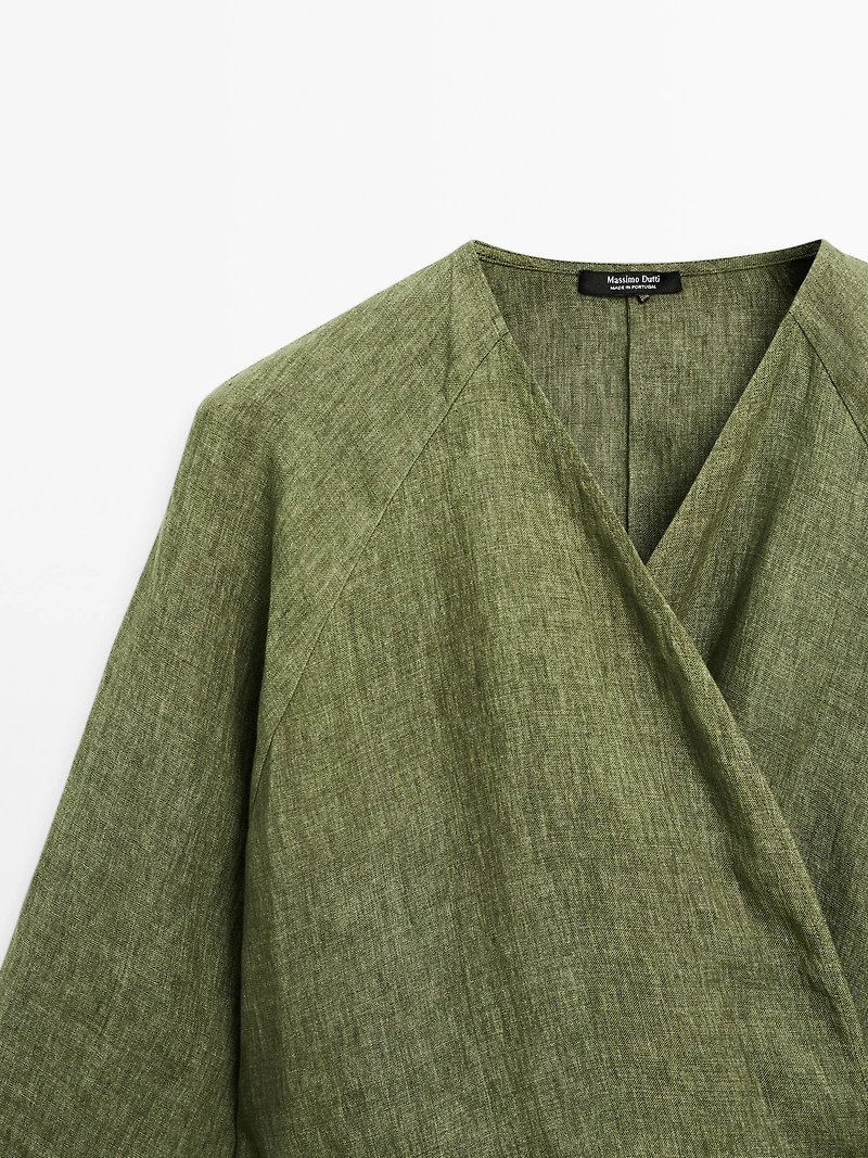 Blouse fluide lin avec nœud à la taille