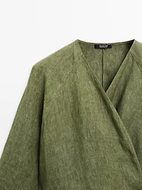 Blouse fluide lin avec nœud à la taille