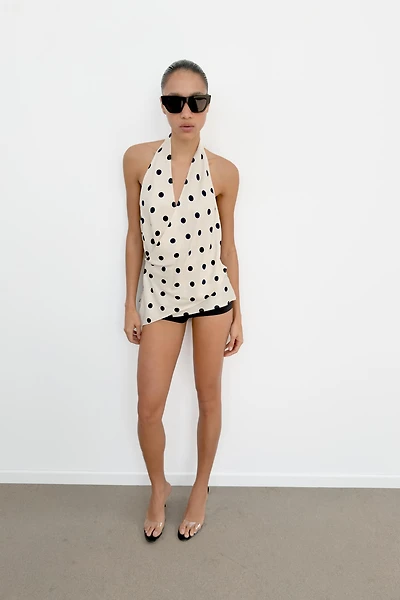 POLKA DOT SATIN EFFECT HALTER TOP