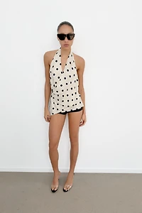 POLKA DOT SATIN EFFECT HALTER TOP