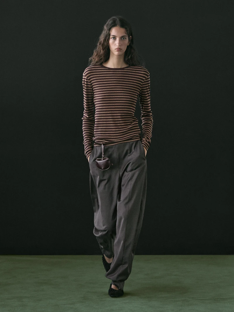 T-shirt manches longues à rayures en coton mélangé