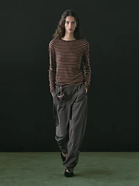 T-shirt manches longues à rayures en coton mélangé