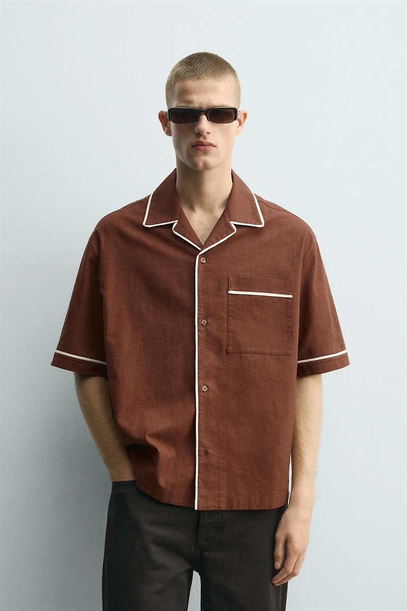 RELAXED FIT SHIRT WITH CONTRAST PIPING