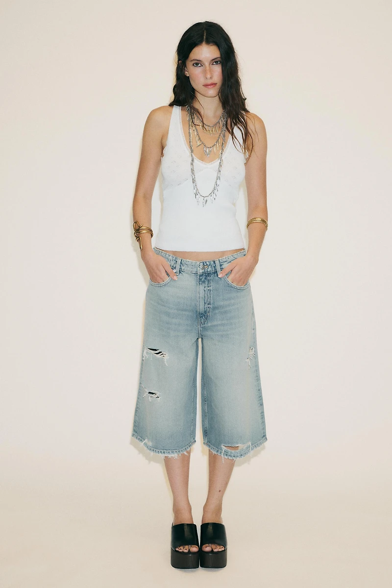 BERMUDA-SHORT BAGGY EN JEAN TRF DÉCHIRÉ