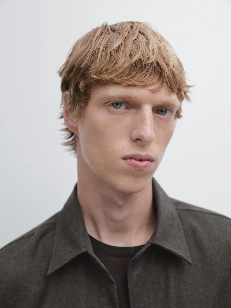 Regular fit double wool overshirt