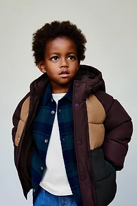 COLOR BLOCK WATER REPELLENT FLEECE PUFFER COAT