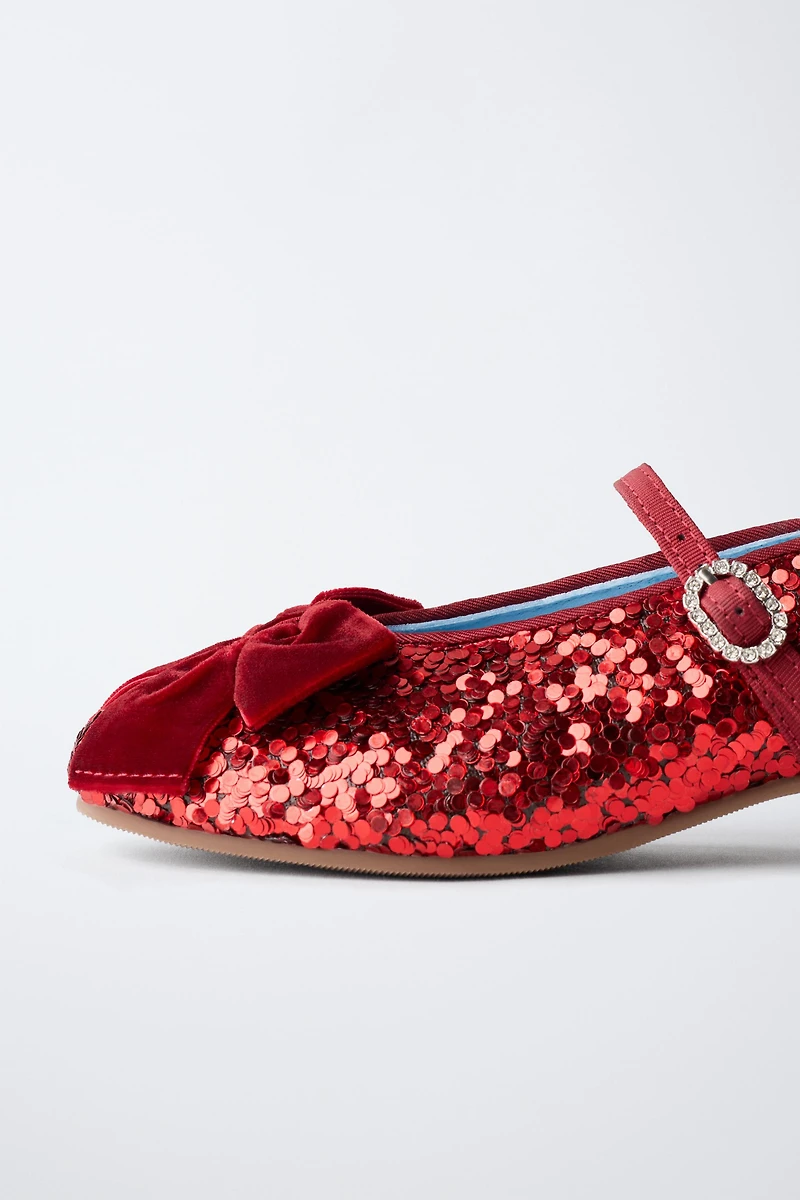 SEQUIN BOW HEELED SHOES