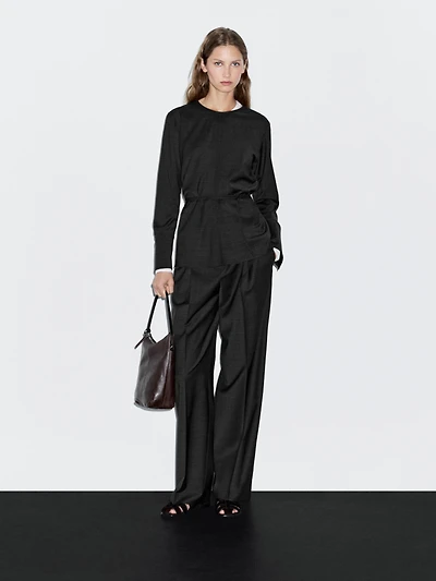 Wool blend blouse with belt