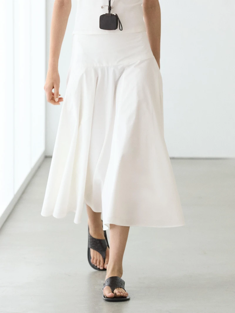 Jupe midi empiècement 100 % coton