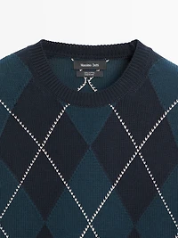 Cotton knit sweater with argyle detail