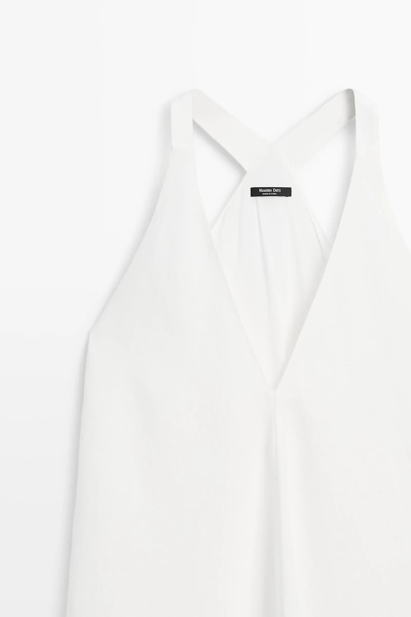 Linen blend midi dress with contrast stripe detail