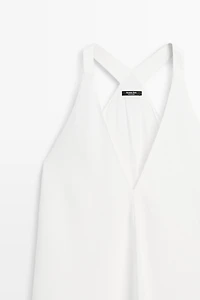 Linen blend midi dress with contrast stripe detail