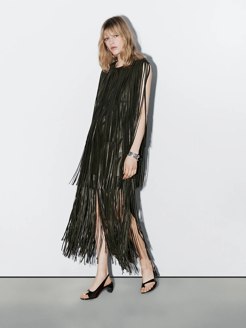 Short nappa leather dress with fringing - Studio