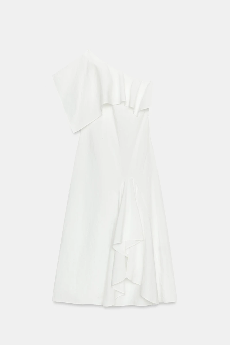 ROBE ASYMÉTRIQUE À VOLANTS EN LIN ZW COLLECTION