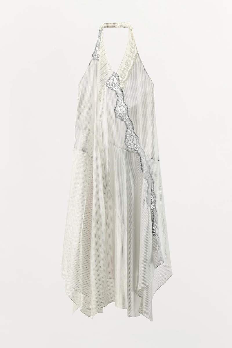 STRIPED LACE HALTER DRESS