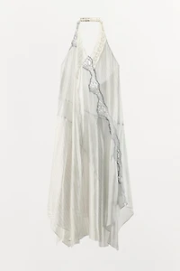 STRIPED LACE HALTER DRESS