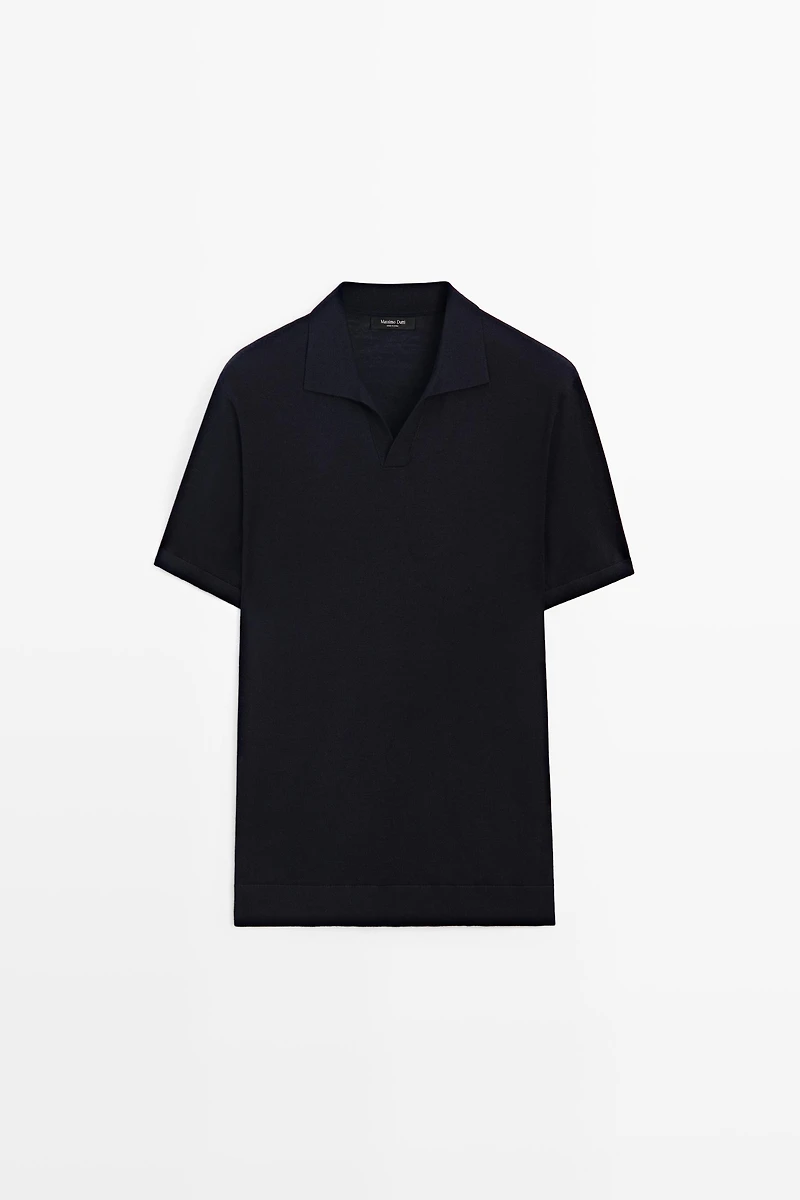 Polo en maille de laine mélangée à manches courtes