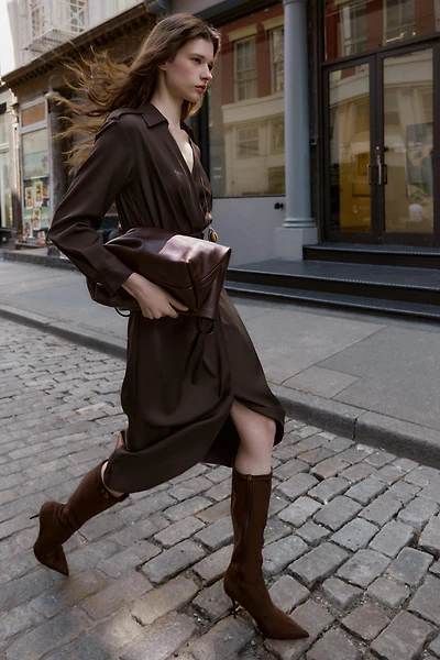 BELTED WRAP MIDI DRESS