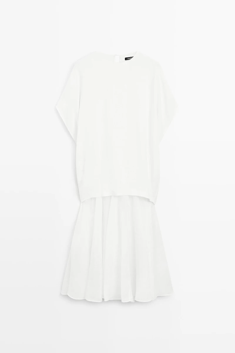 Combined linen-blend dress