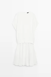 Combined linen-blend dress