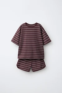 STRIPED T-SHIRT AND BERMUDA SHORTS JOGGING SET