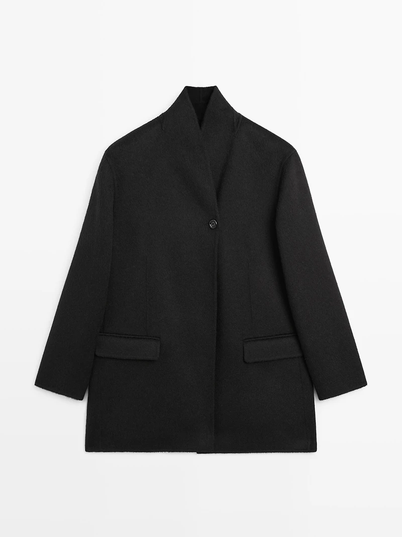 Wool blend high neck coat