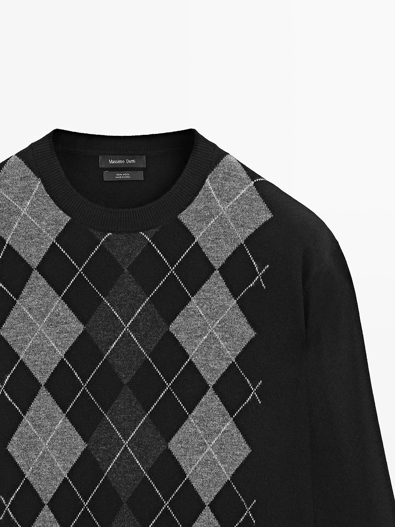 Pull à losanges en maille 100 % laine