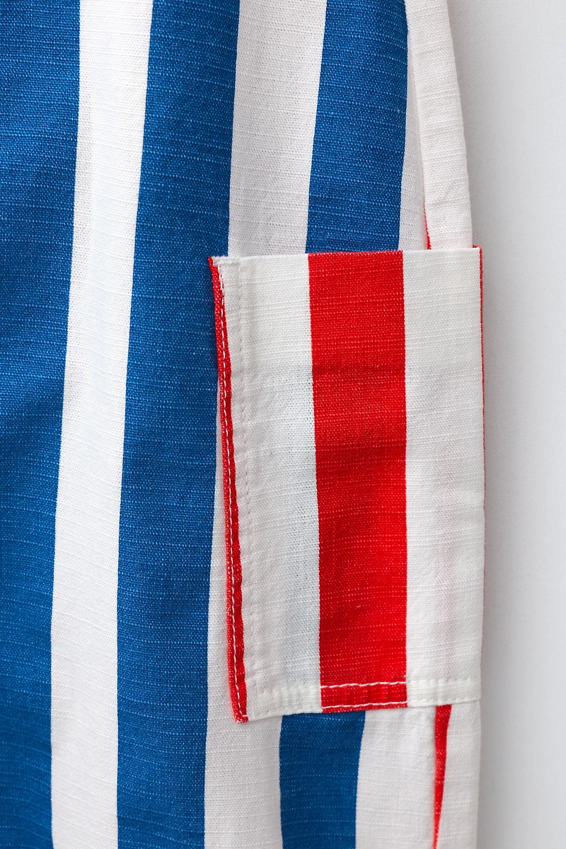 STRIPED COTTON LINEN OVERALLS