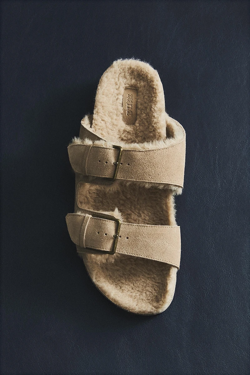 WARM SPLIT LEATHER DOUBLE BUCKLE SANDALS