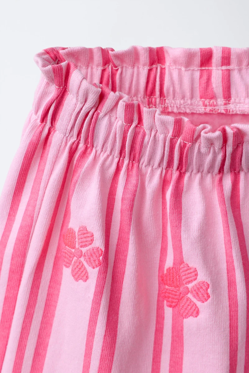 EMBROIDERED FRUIT STRIPED T-SHIRT AND BERMUDA SET