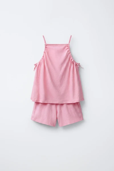 COTTON LINEN BLEND TOP AND SHORTS SET