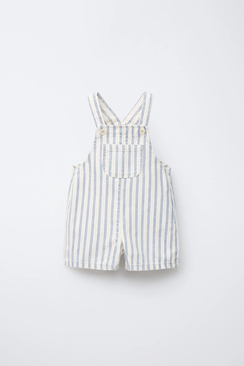 STRIPED TWILL OVERALL SHORTS