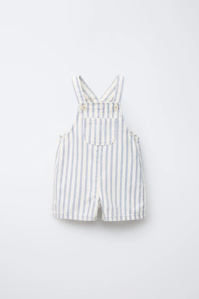 STRIPED TWILL OVERALL SHORTS