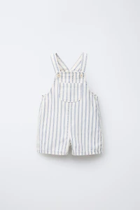 STRIPED TWILL OVERALL SHORTS