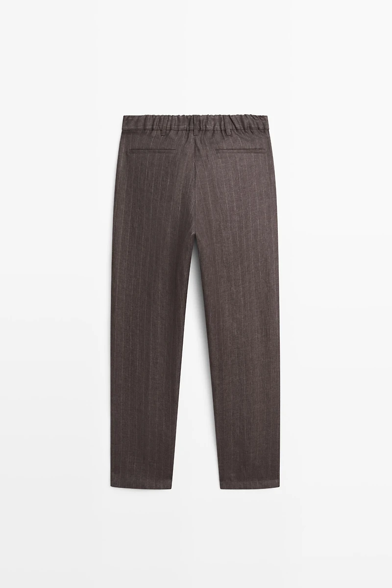 100% linen striped straight-leg pants