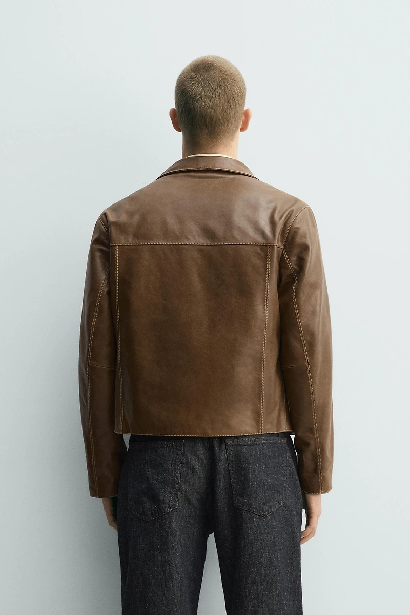 BLOUSON EN CUIR À SURPIQÛRES
