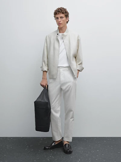 Pantalon tappered fit en coton et lin
