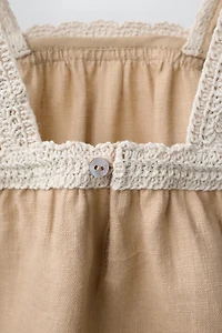 100% LINEN CROCHET TOP